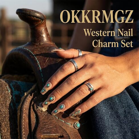 50Pcs Western Nail Charms Turquoise Bangle Metal Jewelry Charm for Nails Tiny Bulk Colorful Rock Retro Bohemia Alloy Totem 3D Marble Gems Manicure DIY Accessories in Saudi Arabia