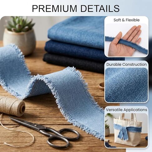 5Pcs 9Yards Denim Ribbon, Fabric Trims and Embellishments, Denim Fabric by the Yard, Denim Party Decorations in Saudi Arabia