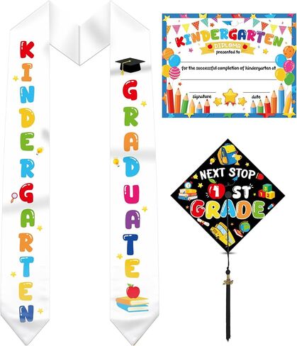 Kindergarten Preshool Graduation Cap and Sash Set - Unisex Grad Caps and Stole with Tassel, Certificate for Kids in Saudi Arabia