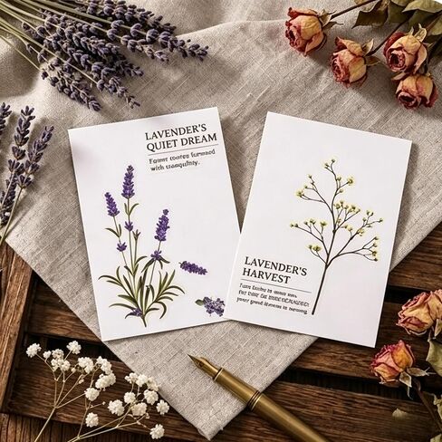 6 Sheets Lavender Floral Stickers, Clear PET Waterproof Botanical Decals, Vintage Flower Stickers for Scrapbooking Journaling Craft Decoration in Kuwait