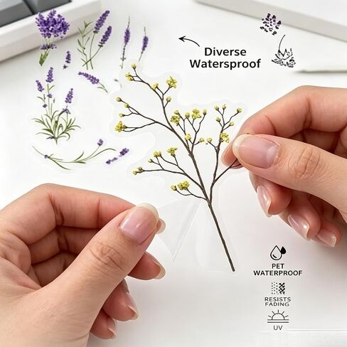 6 Sheets Lavender Floral Stickers, Clear PET Waterproof Botanical Decals, Vintage Flower Stickers for Scrapbooking Journaling Craft Decoration in Kuwait