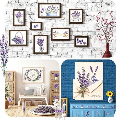 6 Sheets Lavender Floral Stickers, Clear PET Waterproof Botanical Decals, Vintage Flower Stickers for Scrapbooking Journaling Craft Decoration in Kuwait