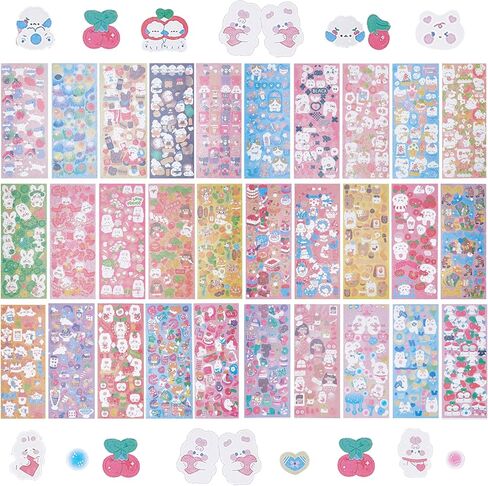NICENEEDED 30 Sheets Korean Deco Stickers, Kpop Photocard Stickers Decorative Sticker, Cute Bear Sticker for Scrapbooking Photocards Binder Art Crafts in Kuwait