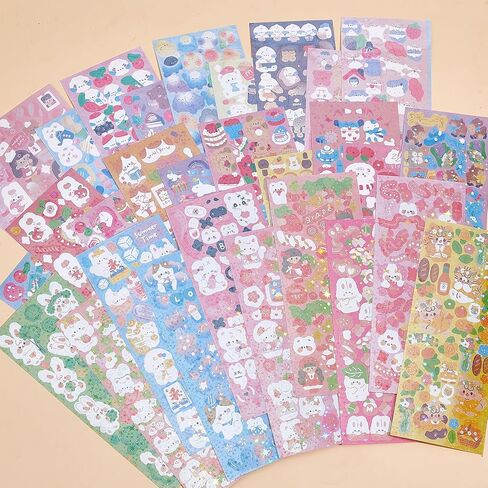 NICENEEDED 30 Sheets Korean Deco Stickers, Kpop Photocard Stickers Decorative Sticker, Cute Bear Sticker for Scrapbooking Photocards Binder Art Crafts in Kuwait