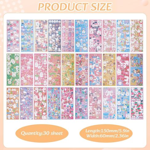 NICENEEDED 30 Sheets Korean Deco Stickers, Kpop Photocard Stickers Decorative Sticker, Cute Bear Sticker for Scrapbooking Photocards Binder Art Crafts in Kuwait