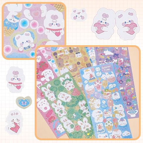 NICENEEDED 30 Sheets Korean Deco Stickers, Kpop Photocard Stickers Decorative Sticker, Cute Bear Sticker for Scrapbooking Photocards Binder Art Crafts in Kuwait
