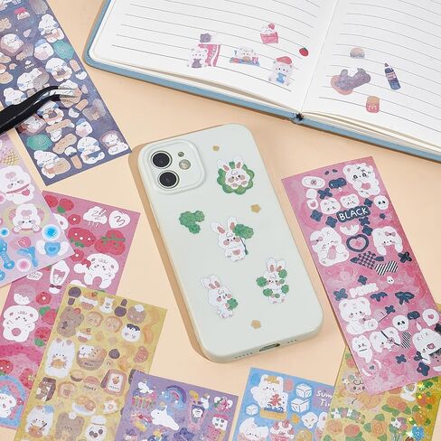 NICENEEDED 30 Sheets Korean Deco Stickers, Kpop Photocard Stickers Decorative Sticker, Cute Bear Sticker for Scrapbooking Photocards Binder Art Crafts in Kuwait