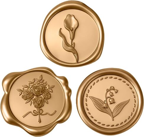 60PCS Floral Wax Seal Sticker Set for Wedding Invitations, Self Adhesive Envelope Seal Stickers with Lily of the Valley, Calla Lily and Bouquet Designs for Cards, Gifts and Envelopes (Gold) in Saudi Arabia