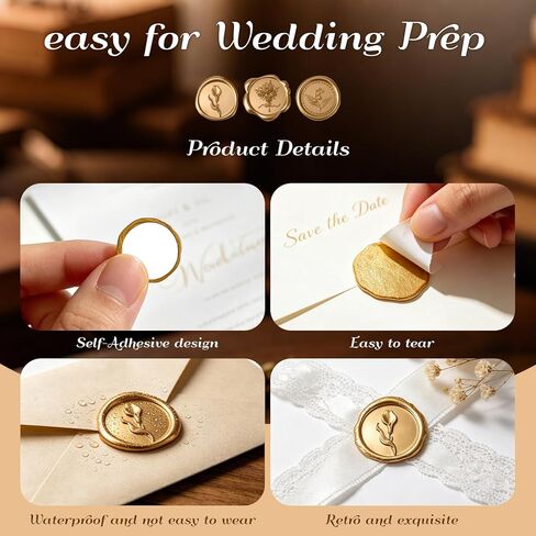 60PCS Floral Wax Seal Sticker Set for Wedding Invitations, Self Adhesive Envelope Seal Stickers with Lily of the Valley, Calla Lily and Bouquet Designs for Cards, Gifts and Envelopes (Gold) in Saudi Arabia