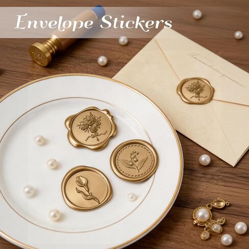 60PCS Floral Wax Seal Sticker Set for Wedding Invitations, Self Adhesive Envelope Seal Stickers with Lily of the Valley, Calla Lily and Bouquet Designs for Cards, Gifts and Envelopes (Gold) in Saudi Arabia