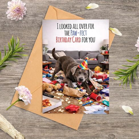 Funny Birthday Card for Men, Husband, Him, Dad, Mom, Her, Women, Wife – Paw-fect Dog Birthday Card, Cute & Humorous 5x7 Folded Card with Envelope - Gift for 16th, 18th, 20th, 21st, 25th, 30th, 35th, 40th, 45th, 50th, 55th, 60th, 65th, 70th, 80th, 90th in Saudi Arabia