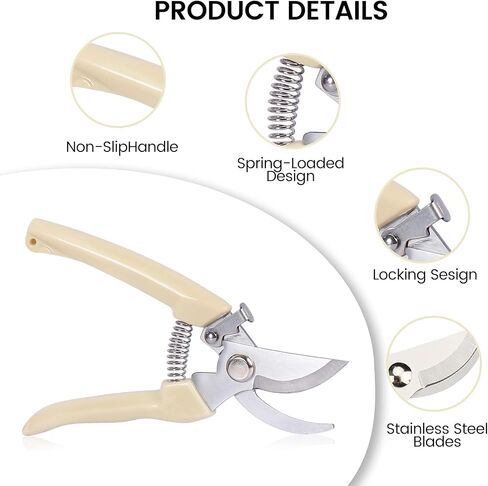 مقصات تقليم من الفولاذ المقاوم للصدأ بشفرة منحنية للحديقة - قاطع فرع عالي التحمل مع مقبض من البولي بروبيلين، مثالي لتقليم النباتات والزهور in Kuwait