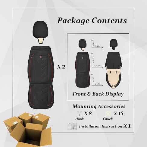 Car Seat Cover for Ford Transit-250 2015-2025, Waterproof Durable Compatible Airbag, Premium Leather Seat Protector(2 Seats Standard,Black Red) in Saudi Arabia