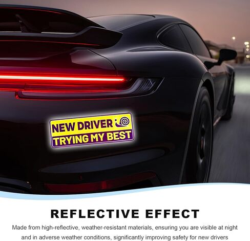 4 PCS Student Driver Magnetic Car Sticker, Funny Reflective New Driver Magnet Decal Safety Sign Set, Removable Novice Rookie Safety Attention Sign Sticker for Car Bumper in Saudi Arabia
