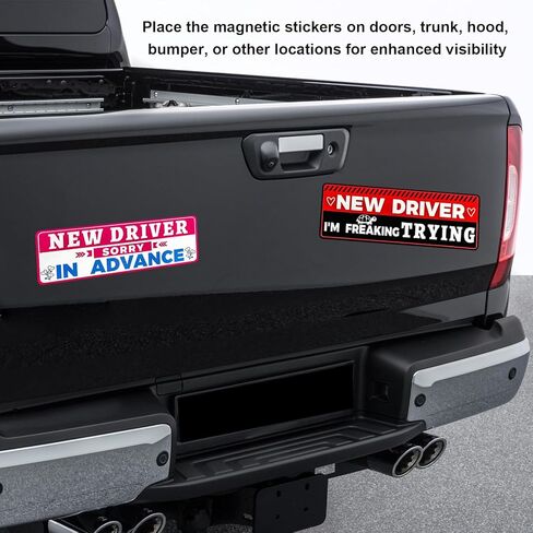 4 PCS Student Driver Magnetic Car Sticker, Funny Reflective New Driver Magnet Decal Safety Sign Set, Removable Novice Rookie Safety Attention Sign Sticker for Car Bumper in Saudi Arabia