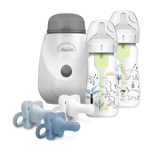 Dr. Brown’s Anti-Colic Options+ Wide-Neck Baby Bottles, 9 oz Ocean, Level 1 Nipple, 2-Pack, 0m+ with Insta-Feed Bottle Warmer and Sterilizer and HappyPaci Pacifier, Pink 3-Pack in Saudi Arabia