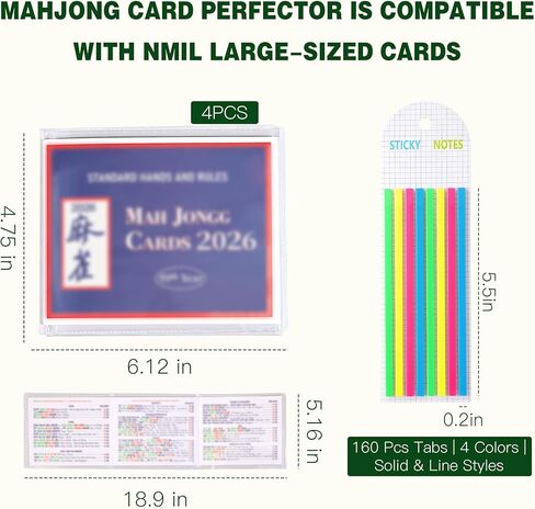 4 Pack Mahjong Card Sleeve, Fit Large Print Size(6 1/8"x4 3/4") with 160 Pcs Mahjong Line Reader Highlighter Tape, Mahjong Card Protective Cover Holder Set, Clear Plastic Sleeves for NMJL Card in Saudi Arabia