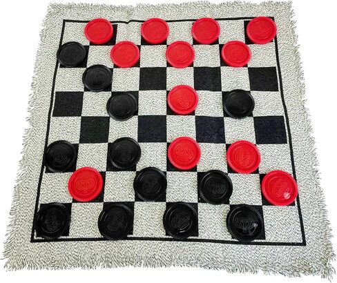 مجموعة ألعاب Yuanhe Gaint Checkers - كبيرة 3 في 1 لعبة الداما بما في ذلك تيك تاك تو مع سجادة ذات وجهين، ألعاب ساحة داخلية وخارجية للعائلة in Kuwait
