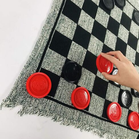 مجموعة ألعاب Yuanhe Gaint Checkers - كبيرة 3 في 1 لعبة الداما بما في ذلك تيك تاك تو مع سجادة ذات وجهين، ألعاب ساحة داخلية وخارجية للعائلة in Kuwait