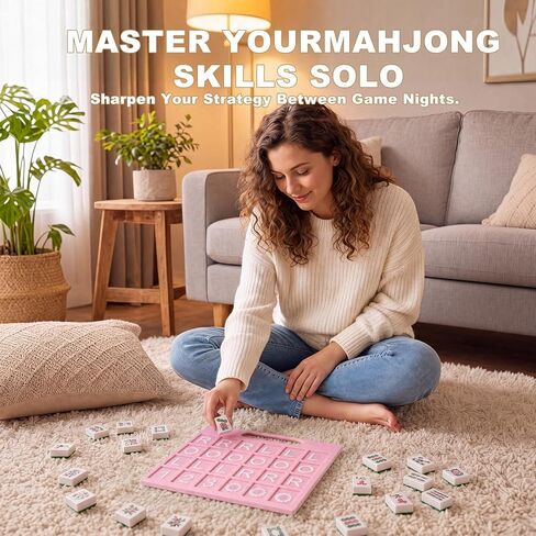 Solo Mahjong Board Pink Charleston Trainer & Passing Guide Solo Practice Cheat Sheet for Beginners NMJL Rule Tabletop Accessory in Saudi Arabia