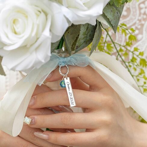 callie Personalized Wedding Bouquet Charm Blue, Engraved Bridal Flower Charm Gifts for Bride from Mom Sister Friend (with Card and Box) in Saudi Arabia