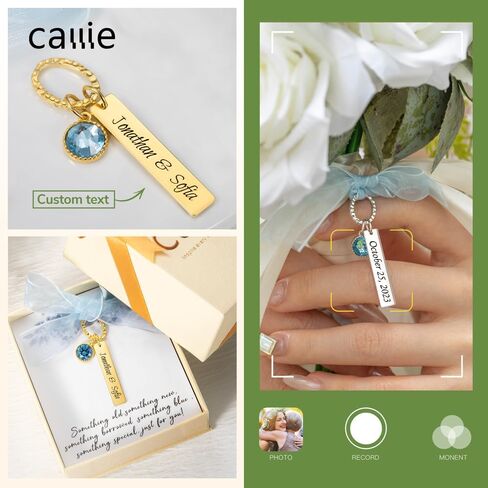 callie Personalized Wedding Bouquet Charm Blue, Engraved Bridal Flower Charm Gifts for Bride from Mom Sister Friend (with Card and Box) in Saudi Arabia