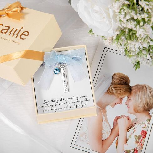 callie Personalized Wedding Bouquet Charm Blue, Engraved Bridal Flower Charm Gifts for Bride from Mom Sister Friend (with Card and Box) in Saudi Arabia