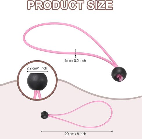 uxcell 8" Balls Bungee Cords, 20 Pcs Bungee Cords with Balls Elastic Tarp Tie Downs for Tents, Camping, Tarp, Posters, Expander Loops, Tarpaulin Holders, Tarpaulin Rubber (Pink/Black) in Kuwait