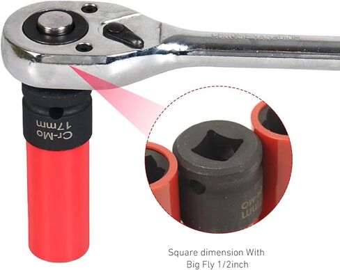 17 mm Wheel Socket Lug Nut Socket, Anti-theft Wheel Lock Nut Removal Socket, 1/2" Drive Tire Socket Key Wrench, Compatible with Mercedes Benz S/C/A/B MLGLK (Red) in Saudi Arabia