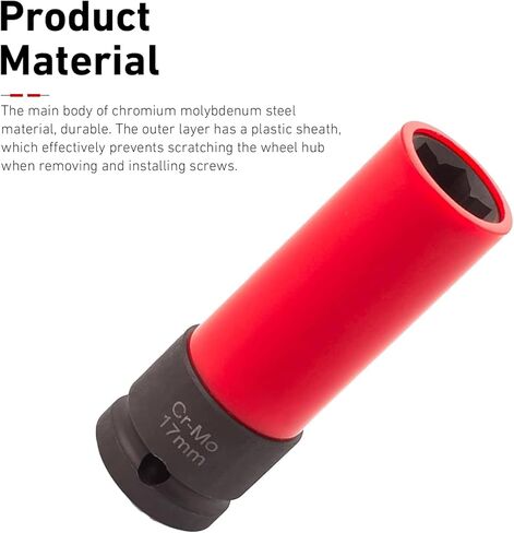 17 mm Wheel Socket Lug Nut Socket, Anti-theft Wheel Lock Nut Removal Socket, 1/2" Drive Tire Socket Key Wrench, Compatible with Mercedes Benz S/C/A/B MLGLK (Red) in Saudi Arabia