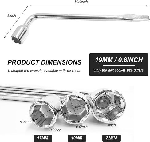 19mm Car Spare Tire Lug Wrench, Heavy Duty L-Type Wrench Tool with Hexagon Slotted End Socket, Universal Spare Tire Replacement Tool for Most Vehicles, Car Accessories in Saudi Arabia