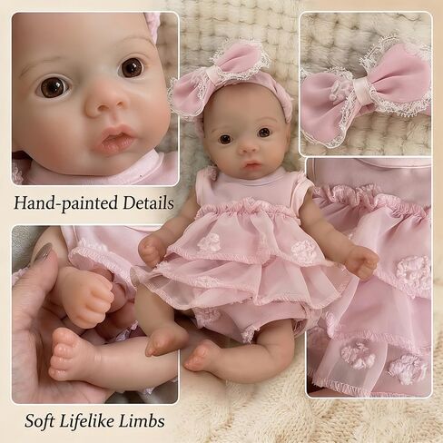 10inch Cute Can Open Mouth Reborn Baby Doll Full Body Silicone Girl Anatomically Correct Newborn Dolls with Dress in Kuwait