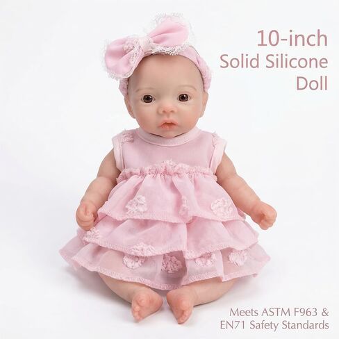 10inch Cute Can Open Mouth Reborn Baby Doll Full Body Silicone Girl Anatomically Correct Newborn Dolls with Dress in Kuwait