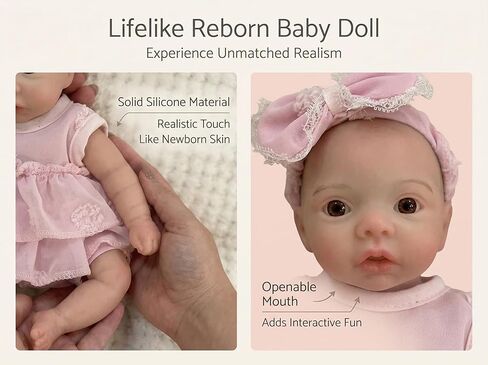 10inch Cute Can Open Mouth Reborn Baby Doll Full Body Silicone Girl Anatomically Correct Newborn Dolls with Dress in Kuwait