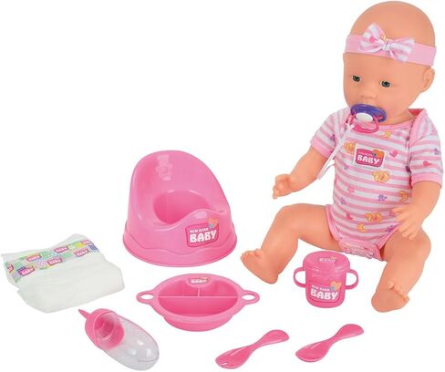 Simba Toys Newborn Baby Doll with Pink Accessories - 16.93" Includes Diaper, Bottle, Potty, and Eating Utensils | Kids and Toddlers Ages 3 and Up in Kuwait