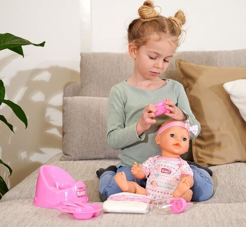 Simba Toys Newborn Baby Doll with Pink Accessories - 16.93" Includes Diaper, Bottle, Potty, and Eating Utensils | Kids and Toddlers Ages 3 and Up in Kuwait