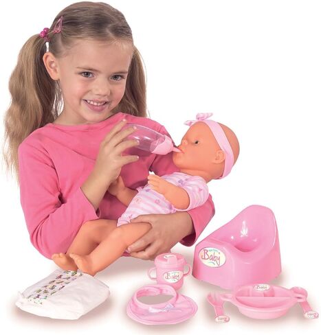 Simba Toys Newborn Baby Doll with Pink Accessories - 16.93" Includes Diaper, Bottle, Potty, and Eating Utensils | Kids and Toddlers Ages 3 and Up in Kuwait