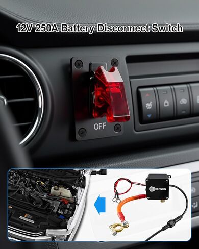 12V 250A Battery Disconnect Switch with Rocker Panel, Manual Battery Kill Switch for Car Truck RV Boat, Power Cut Off with 9.84Ft Cable, Waterproof Security & Safe Maintenance in Saudi Arabia