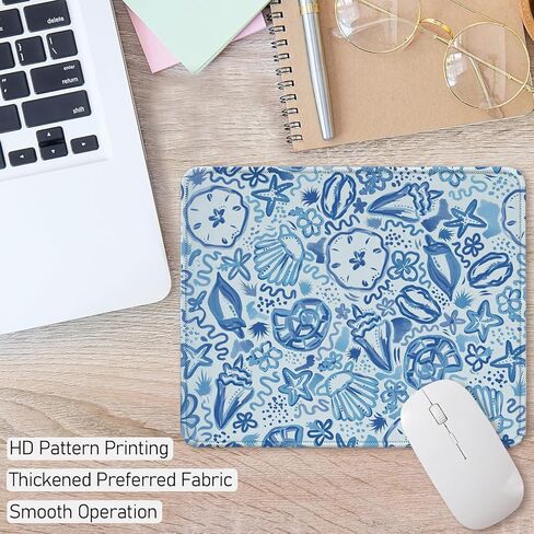 Blue Coastal Beach Mouse Pad, Vintage Summer Shell Mouse Pads, Non-Slip Mousepad Gift, Cute Blue Coastal Mouse Mat Desk Accessories for Computer Desk Home Office, 7.9x9.5 Inches in Kuwait