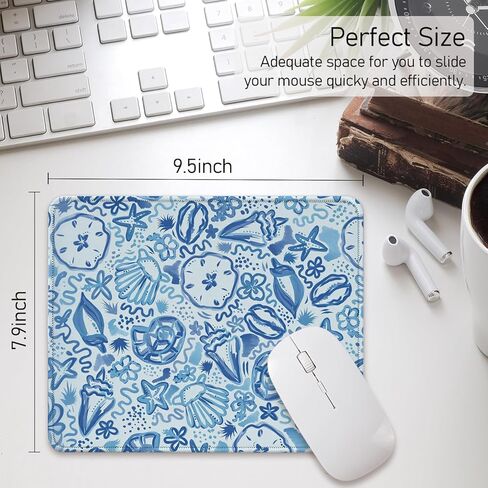 Blue Coastal Beach Mouse Pad, Vintage Summer Shell Mouse Pads, Non-Slip Mousepad Gift, Cute Blue Coastal Mouse Mat Desk Accessories for Computer Desk Home Office, 7.9x9.5 Inches in Kuwait