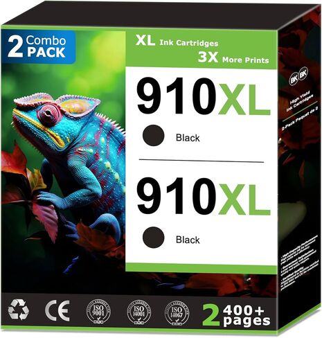خراطيش حبر سوداء 910XL متوافقة مع حزمة التحرير والسرد HP 910 Black Ink Combo Pack التي تعمل مع طابعة OfficeJet Pro 8020 8025 8035 8015e 8028e 8010 8010e 8022 8022e عالية الإنتاجية، محدثة بشريحة V19.7.1 (عبوتان) in Kuwait