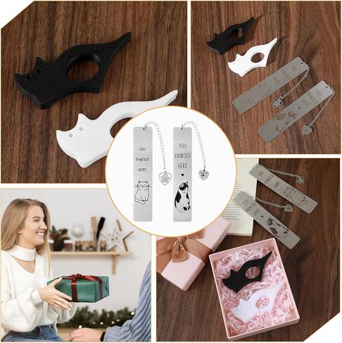 Ouligay 4 PCS Cat Book Page Holder Set Cat Thumb Book Page Holder for Reading Sturdy Thumb Bookmark Reading Accessories Gifts for Women Men Writer Bookworm Readers in Kuwait
