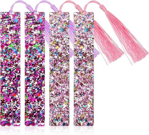 4Pcs Glitter Bookmarks for Girls, Acrylic Bookmark with Colorful Tassels for Women Girls Book Lovers Birthday Gifts Reading Presents (Purple+Pink) in Saudi Arabia
