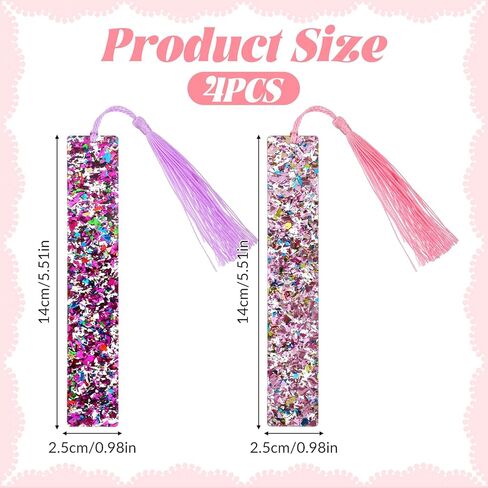 4Pcs Glitter Bookmarks for Girls, Acrylic Bookmark with Colorful Tassels for Women Girls Book Lovers Birthday Gifts Reading Presents (Purple+Pink) in Saudi Arabia