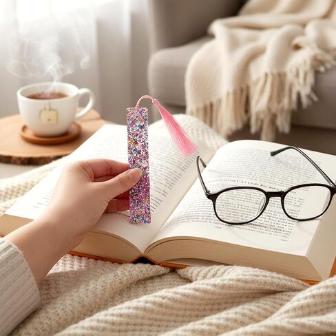 4Pcs Glitter Bookmarks for Girls, Acrylic Bookmark with Colorful Tassels for Women Girls Book Lovers Birthday Gifts Reading Presents (Purple+Pink) in Saudi Arabia