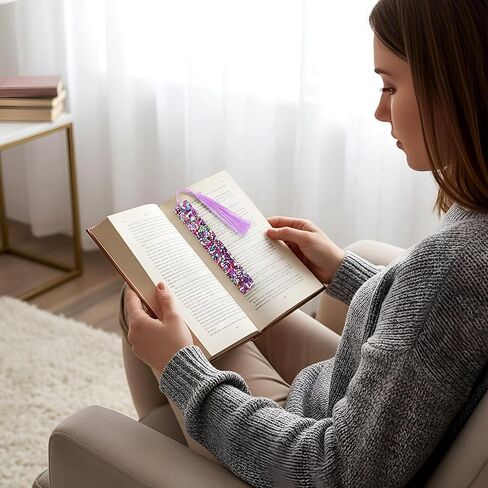 4Pcs Glitter Bookmarks for Girls, Acrylic Bookmark with Colorful Tassels for Women Girls Book Lovers Birthday Gifts Reading Presents (Purple+Pink) in Saudi Arabia