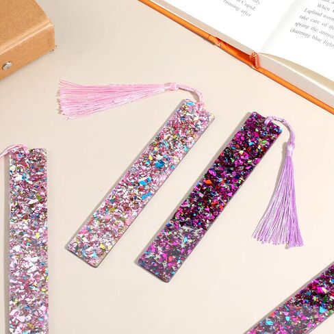 4Pcs Glitter Bookmarks for Girls, Acrylic Bookmark with Colorful Tassels for Women Girls Book Lovers Birthday Gifts Reading Presents (Purple+Pink) in Saudi Arabia