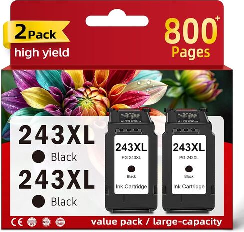 243XL Black Ink Cartridges Replacement for Canon 243 PG-243 PG243 XL PG243XL BK 2-Pack for MX490 MX492 MG2522 MG2922 TR4520 TR4522 TS3322 TS3122 TS202 MG2520 iP2820 MG2420 MG3020 TS3120 TS3100 Printer in Saudi Arabia