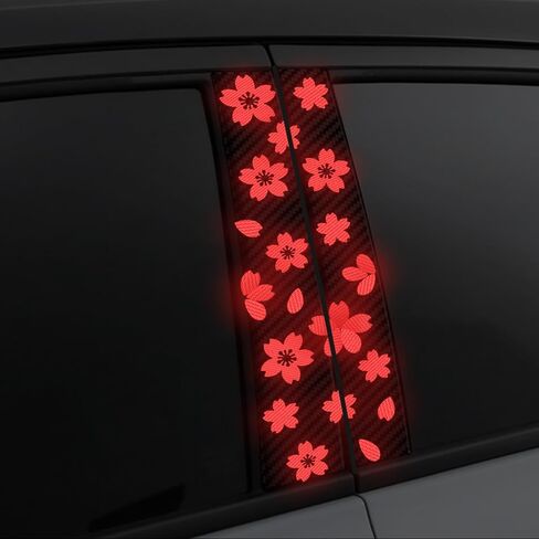 High Intensity Reflective Flower Car B-Pillar Sticker Self-Adhesive Cherry Blossom Center Pillar Decal Waterproof Vinyl Decal DIY Car Window Bumper Decor (Pink) in Saudi Arabia