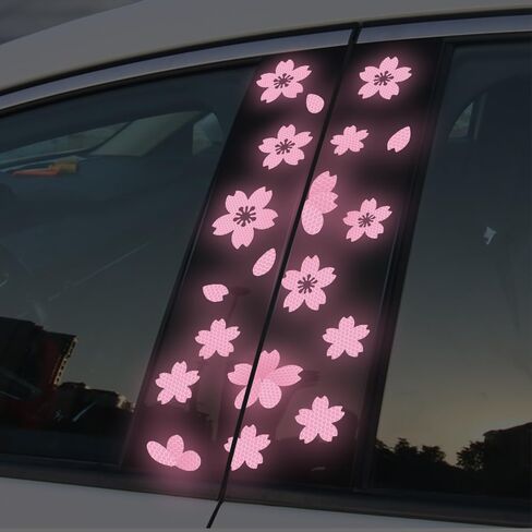 High Intensity Reflective Flower Car B-Pillar Sticker Self-Adhesive Cherry Blossom Center Pillar Decal Waterproof Vinyl Decal DIY Car Window Bumper Decor (Pink) in Saudi Arabia